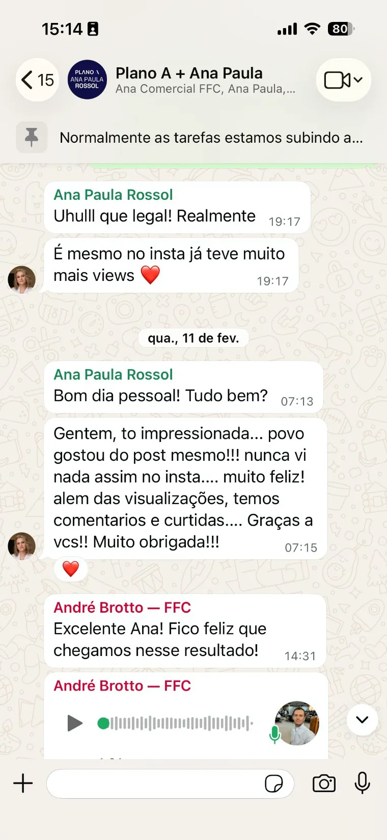Print de conversa de WhatsApp com Ana Paula Rossol