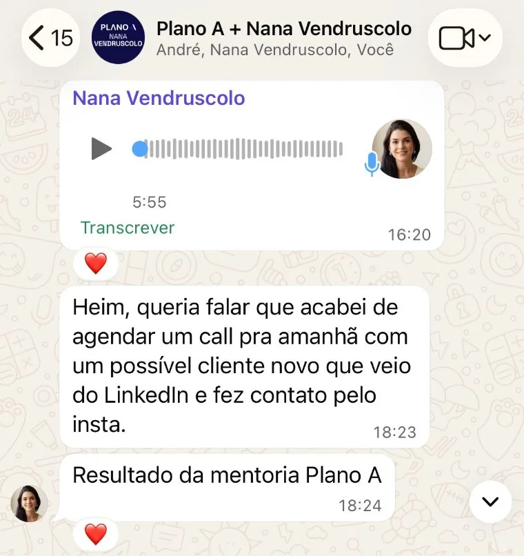 Print de conversa de WhatsApp com Nana Vendruscolo